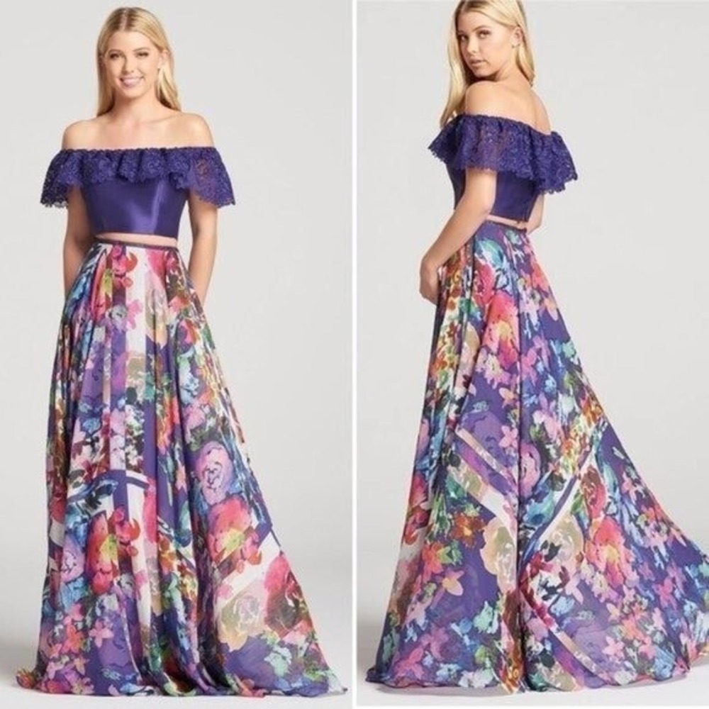 Ellie Wilde by Mon Cheri Size 2 Two Piece Gown Prom Homecoming Crop Top‎